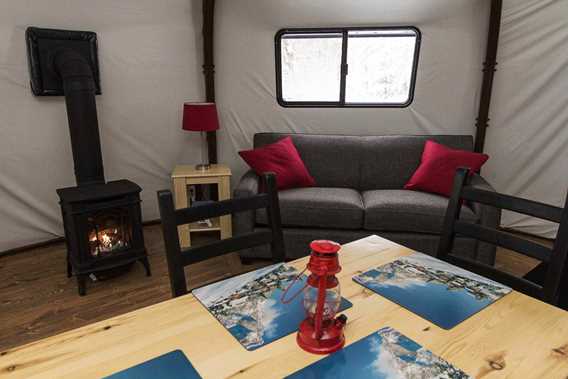 Inside the yurt at Chalets Lanaudière
