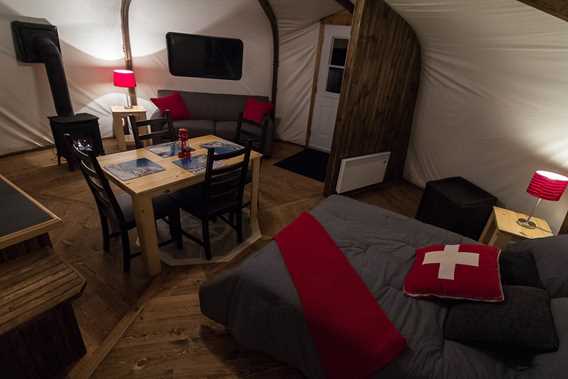 Inside the yurt at Chalets Lanaudière