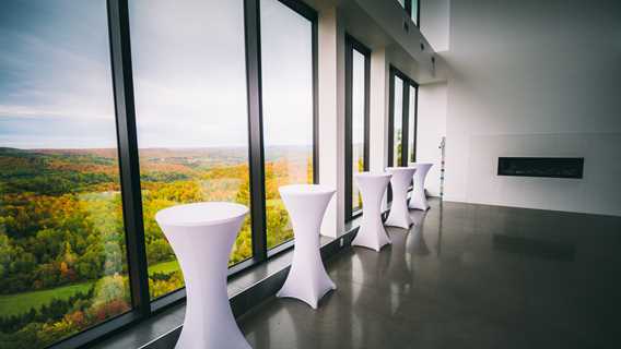 View in the reception room in pavilion at Montagne Coupée