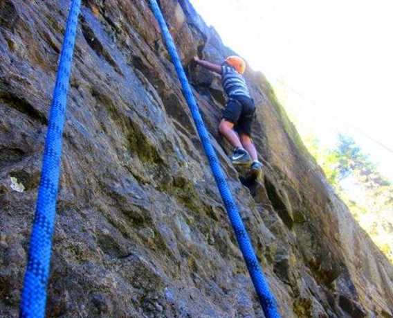 Outdoor climbing wall at Plein Air Lanaudia vacations centre