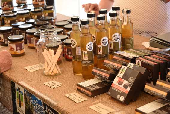 Table of products from Lanaudière at public market of Notre-Dame-de-la-Merci