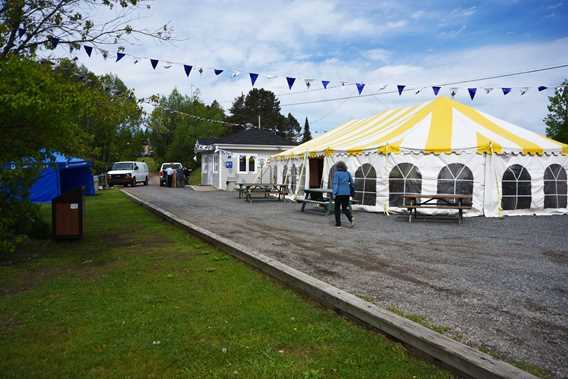 Big tent at the authentic public market of Notre-Dame-de-la-Merci