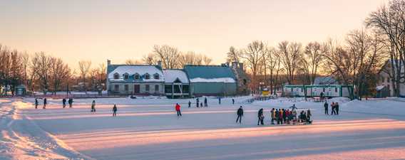 Île-des-Moulins in winter with ice skating rink