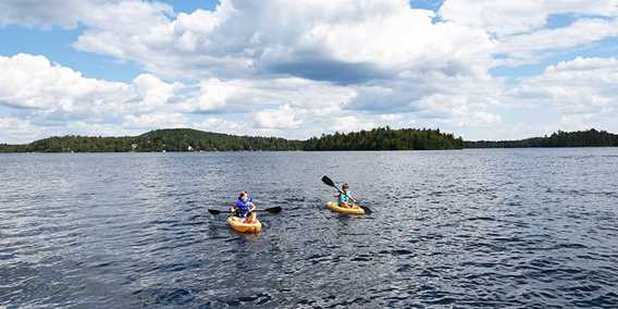 Kayaks on lake
