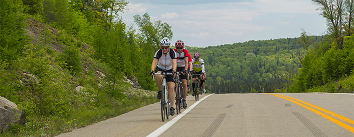Tourists riding road bikes in Saint-Donat